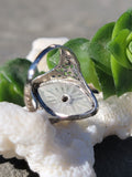 14k white gold c.1920's filigree Deco diamond & quartz ring