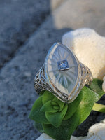 14k white gold c.1920's filigree Deco diamond & quartz ring