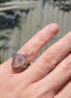 14k white gold c.1920's filigree Deco diamond & quartz ring