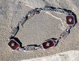 14k white gold c.1920's Art Deco filigree carnelian & diamond bracelet