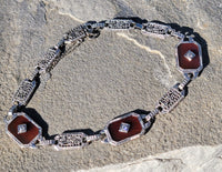 14k white gold c.1920's Art Deco filigree carnelian & diamond bracelet