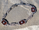 14k white gold c.1920's Art Deco filigree carnelian & diamond bracelet