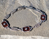 14k white gold c.1920's Art Deco filigree carnelian & diamond bracelet