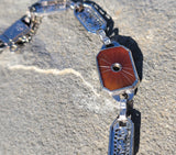 14k white gold c.1920's Art Deco filigree carnelian & diamond bracelet
