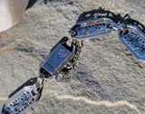 14k white gold c.1920's Art Deco filigree carnelian & diamond bracelet