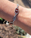 14k white gold c.1920's Art Deco filigree carnelian & diamond bracelet