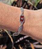 14k white gold c.1920's Art Deco filigree carnelian & diamond bracelet