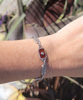 14k white gold c.1920's Art Deco filigree carnelian & diamond bracelet