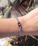 14k white gold c.1920's Art Deco filigree carnelian & diamond bracelet