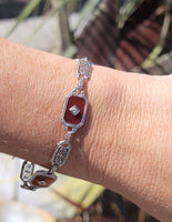 14k white gold c.1920's Art Deco filigree carnelian & diamond bracelet