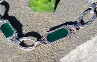 14k white gold c.1920's Art Deco filigree green onyx bracelet