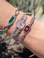 14k white gold c.1920's Art Deco filigree carnelian & diamond bracelet