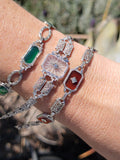 14k white gold c.1920's Art Deco filigree carnelian & diamond bracelet