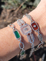 14k white gold c.1920's Art Deco filigree carnelian & diamond bracelet