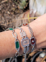 14k white gold c.1920's Art Deco filigree carnelian & diamond bracelet