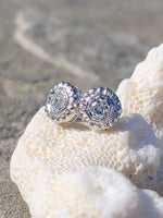 14k gold European cut diamond Deco studs - apx  .36ct tw