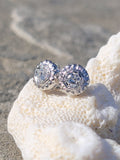 14k gold European cut diamond Deco studs - apx  .36ct tw