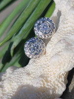 14k gold European cut diamond Deco studs - apx  .36ct tw