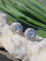 14k gold European cut diamond Deco studs - apx  .36ct tw