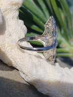 Platinum Art Deco c.1920's diamond filigree glove shield ring