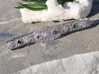 14k white gold c.1920's Deco filigree diamond & emerald bracelet