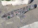 14k white gold c.1920's Deco filigree diamond & emerald bracelet