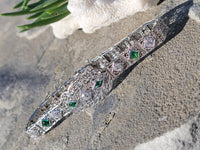 14k white gold c.1920's Deco filigree diamond & emerald bracelet