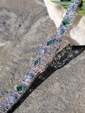 14k white gold c.1920's Deco filigree diamond & emerald bracelet