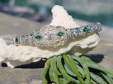 14k white gold c.1920's Deco filigree diamond & emerald bracelet