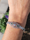 14k white gold c.1920's Deco filigree diamond & emerald bracelet