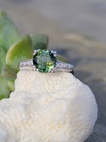 Platinum green tourmaline estate floral Deco ring