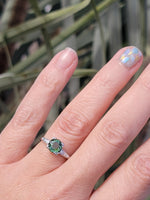 Platinum green tourmaline estate floral Deco ring