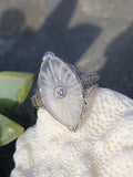 14k white gold c.1920's filigree Deco diamond & quartz ring