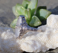 14k white gold c.1920's filigree Deco diamond & quartz ring