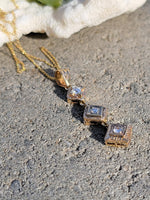 14k gold two tone Deco diamond drop necklace pendant