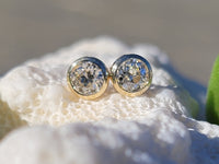 14k gold bezel set old European cut diamond studs earrings - .54ct tw