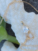 14k gold old pear cut diamond solitaire necklace pendant - .59ct - GIA