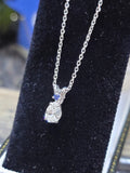 14k white gold pear cut diamond & sapphire solitaire necklace pendant - .32ct