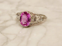 Platinum pink sapphire & diamond Edwardian filigree ring