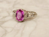 Platinum pink sapphire & diamond Edwardian filigree ring