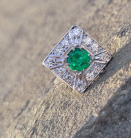 Platinum Emerald & Diamond estate Art Deco vintage antique square ring