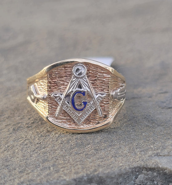 10k gold two tone vintage diamond Masonic Freemason Ring – Rambling Rose