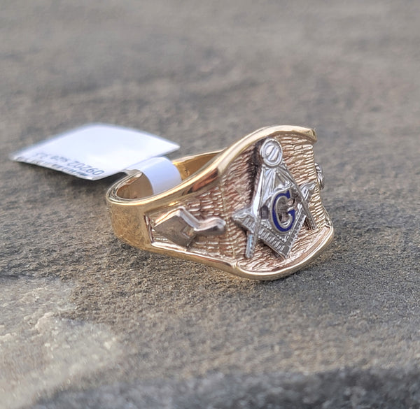 Lot - 10ct gold & diamond Masonic ring, 13.86 grams