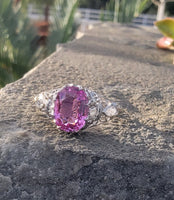 Platinum pink sapphire & diamond Edwardian filigree ring