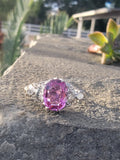 Platinum pink sapphire & diamond Edwardian filigree ring