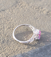 Platinum pink sapphire & diamond Edwardian filigree ring