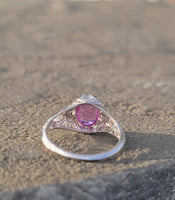 Platinum pink sapphire & diamond Edwardian filigree ring