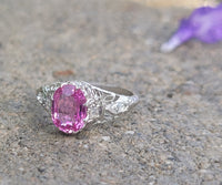 Platinum pink sapphire & diamond Edwardian filigree ring