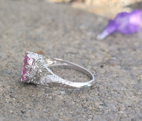 Platinum pink sapphire & diamond Edwardian filigree ring