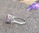 Platinum pink sapphire & diamond Edwardian filigree ring